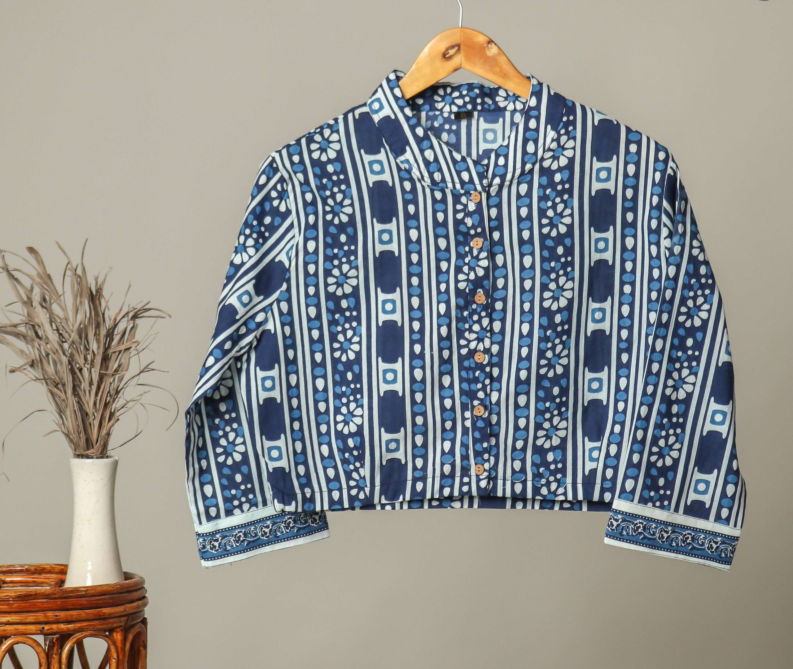 Handmade Block Print Cotton for Women ? Ethnic Floral Printed Top with Long Sleeves